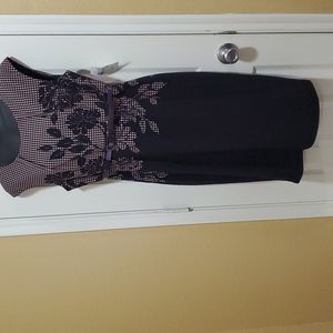 Sleeveless Black and Blush Floral Sheath Dress